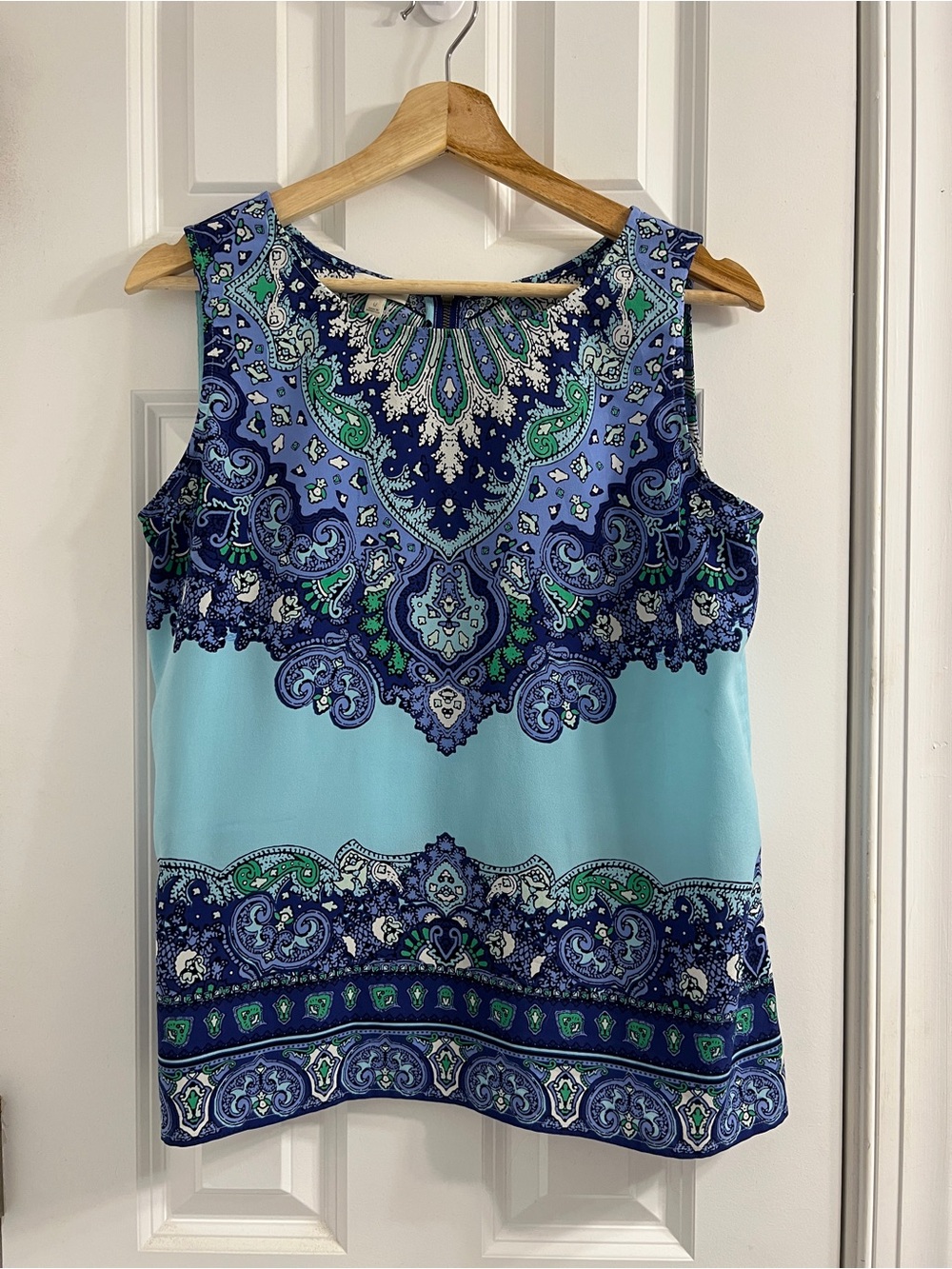 Talbots Blue and Green Paisley Sleeveless Top